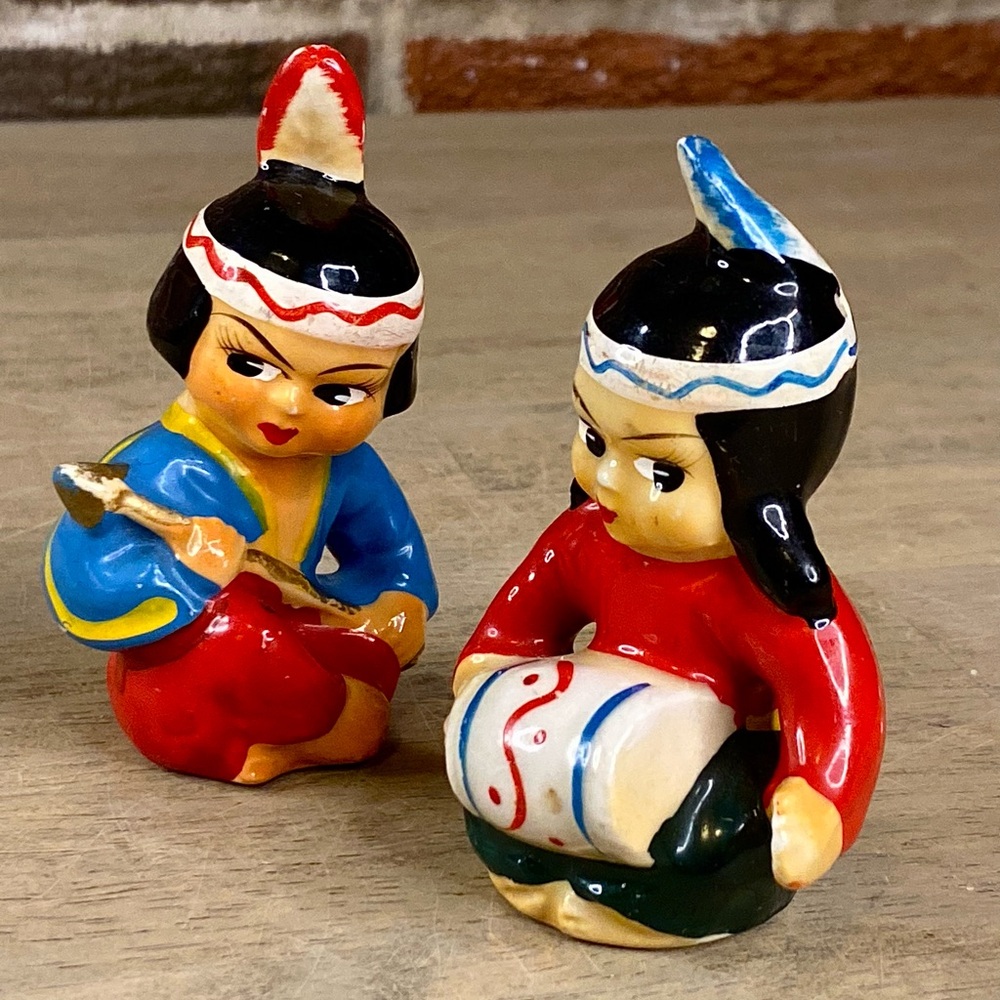 Vintage Native American Indian Salt & Pepper Shaker Set Japan - Picture 8 of 8